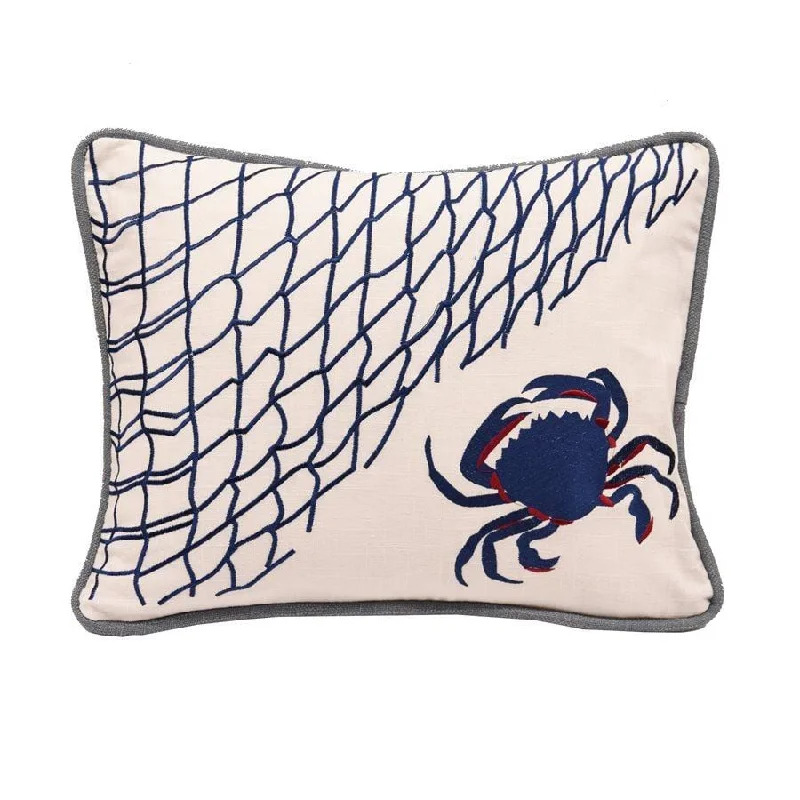 Travel Pillows for Long JourneysLinen Throw Pillow, Blue Crab & Fishing Net, 16x21
