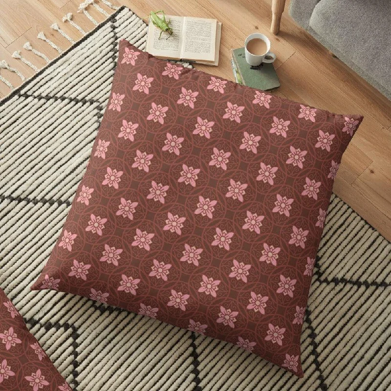 Round Pillows for Boho-Style InteriorsPink & Burgundy Japanese Pattern Outdoor Pillows