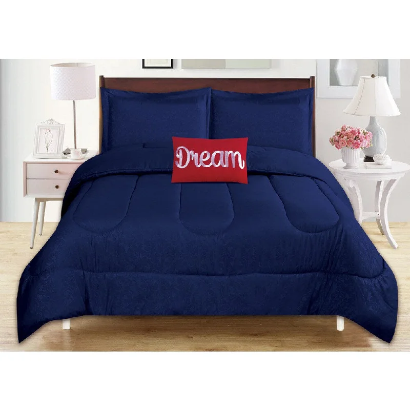 Silk - filled comforters for a luxurious and smooth touch4-Piece Babylon Navy Embossed Comforter Set Silk - filled comforters for a luxurious and smooth touch4-Piece Babylon Navy Embossed Comforter Set