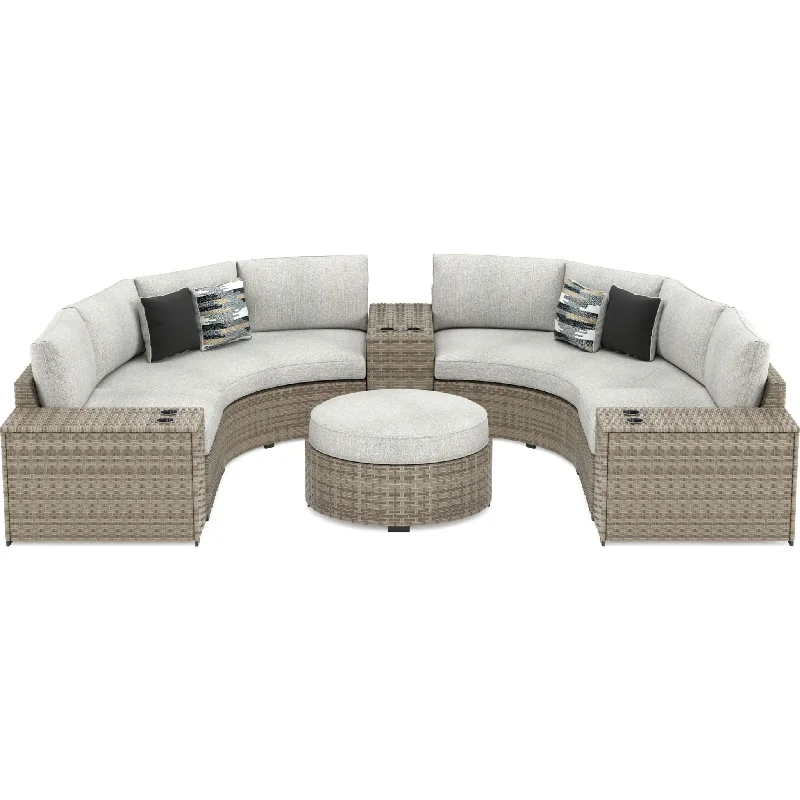 Gel - infused memory foam mattresses for cooler sleepCalworth 7 Piece Outdoor Sectional with Ottoman - Beige Gel - infused memory foam mattresses for cooler sleepCalworth 7 Piece Outdoor Sectional with Ottoman - Beige