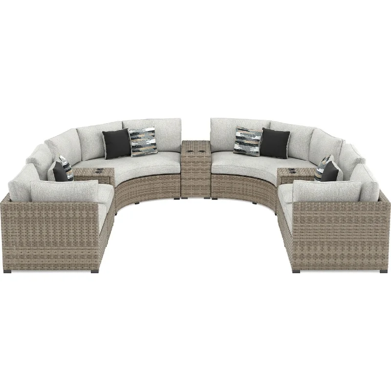 Bamboo - charcoal infused mattresses for odor absorptionCalworth 9 Piece Outdoor Sectional - Beige Bamboo - charcoal infused mattresses for odor absorptionCalworth 9 Piece Outdoor Sectional - Beige