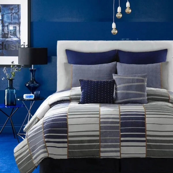 Full - size comforters suitable for full - sized beds in guest rooms or small bedroomsCotton Blocked Denim 8-piece Comforter Set Full - size comforters suitable for full - sized beds in guest rooms or small bedroomsCotton Blocked Denim 8-piece Comforter Set