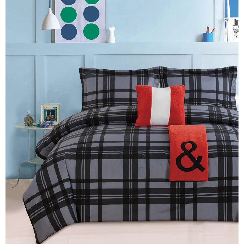 Synthetic - filled comforters like polyester for affordability and hypoallergenic propertiesDerek Plaid 5-Piece Comforter Set