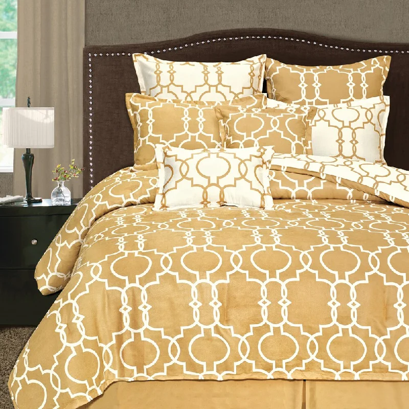 Full - size comforters suitable for full - sized beds in guest rooms or small bedroomsGrid Iron Gold 8 Piece Queen Size Comforter Set