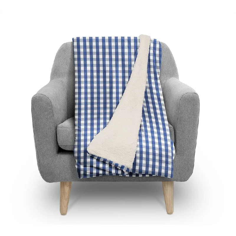 Bamboo - fiber - filled comforters with antibacterial and breathable qualitiesNAVY GINGHAM DREAM Sherpa Comforter By Kavka Designs